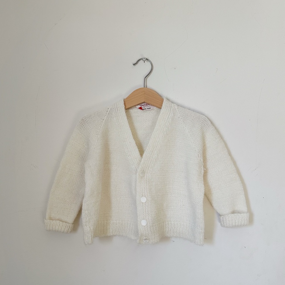 Cream V-Neck Kids Cardigan Sweater